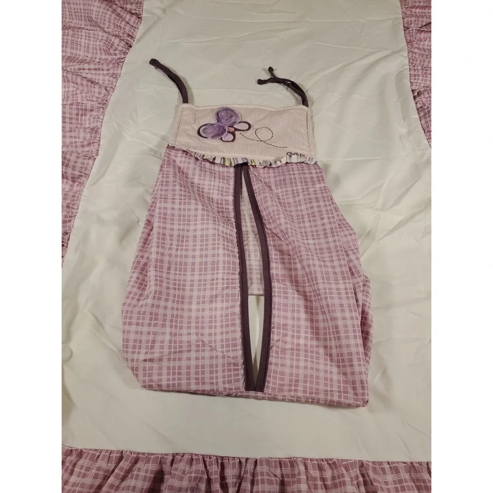 Cocalo Baby Crip Skirt Sugar Plumb Purple Check Ruffle & Matching Diaper Stacker